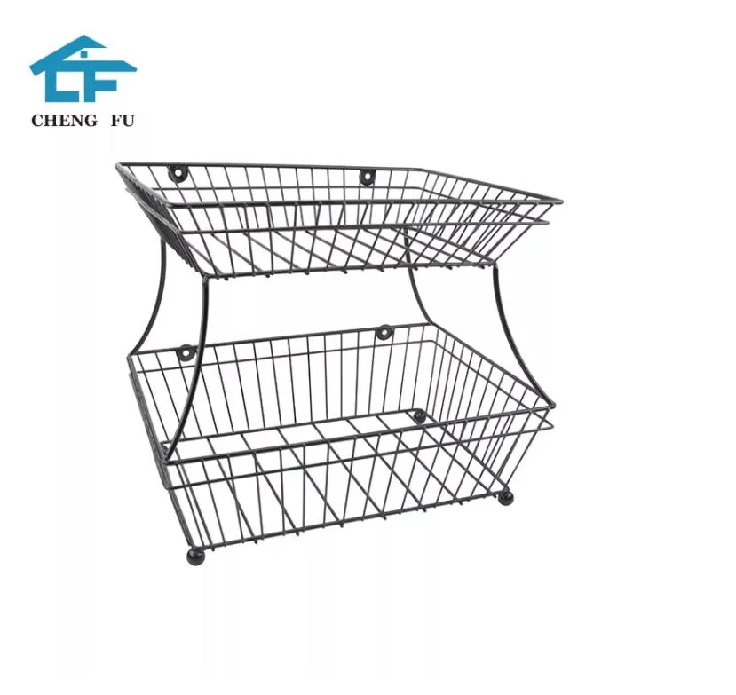 2 Tier Sturdy Metal Iron Wire Fruit Kitchen Vegetable Storage Basket