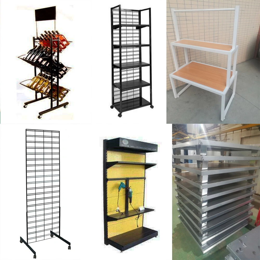 Metal Stainless Steel Wire Advertising Supermarket Retail Grid Exhibition Store Storage Mesh Vegetable Wine Tool Product Floor Display Rack