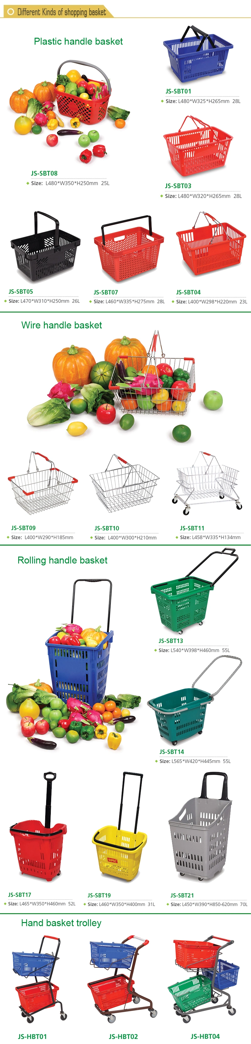 Rolling Design Vegetable Fruit Shopping Basket with Four Wheels