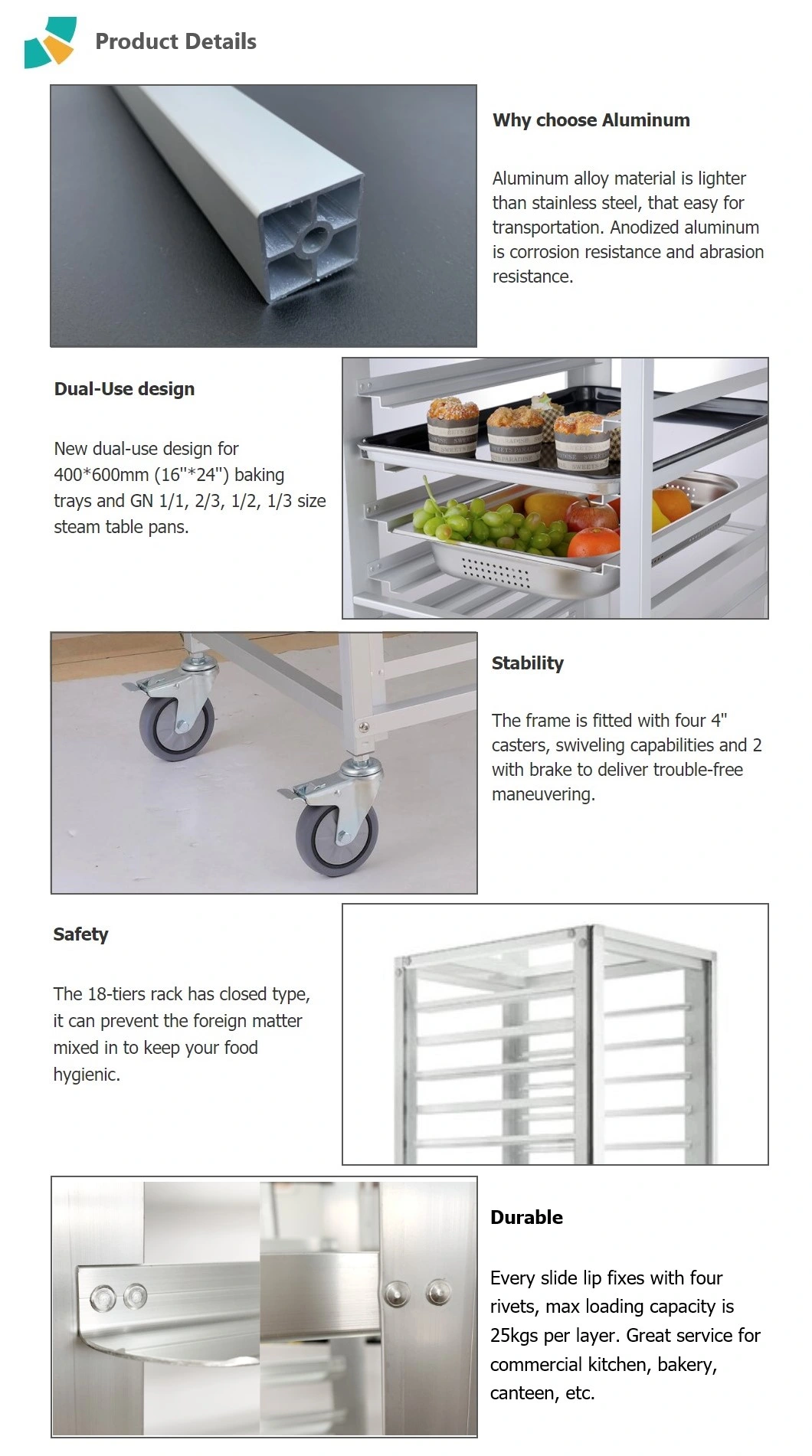 Bakery Cafe Restaurant Catering Aluminum Gn Pan Baking Tray Trolley Bread Cooling Rack