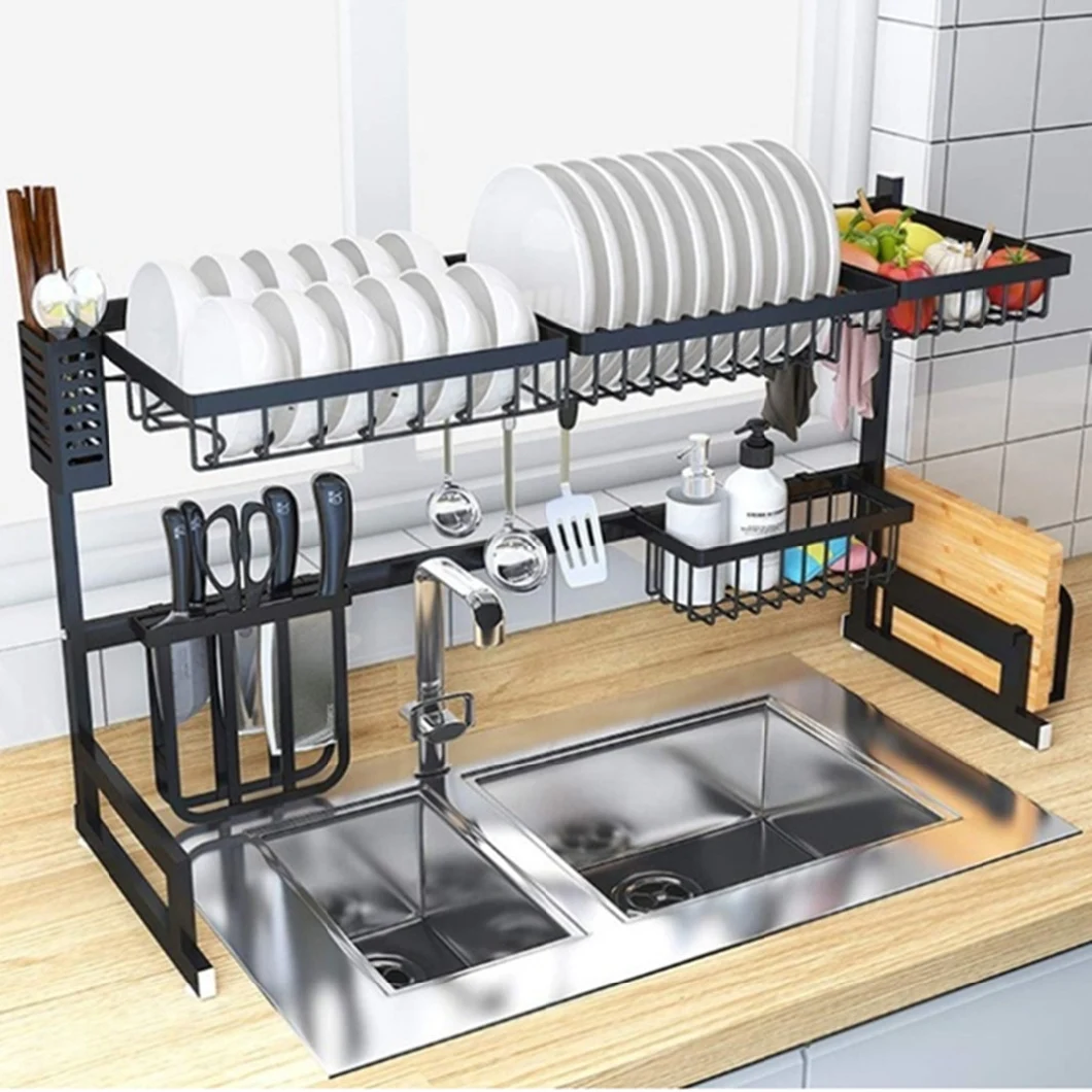 Stainless Steel Black Kitchen Accessories Utensils Dish Plates Drying Storage Rack Over Sink