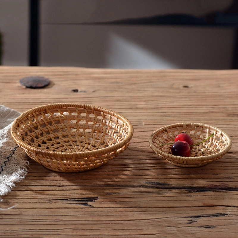 Rattan Bread Basket Round Japanese-Style Hand-Woven Tea Tray Food Serving Platter Basket for Dinner Parties Coffee Breakfast Fruit