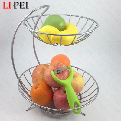 果物を保管するための金属とスチール製の2段フルーツバスケット